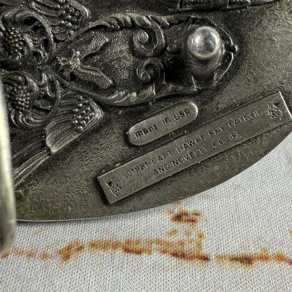 1981 USA ALL THE WAY Belt Buckle Capt Hawks Sky Patrol Made in USA - Picture 3 of 3